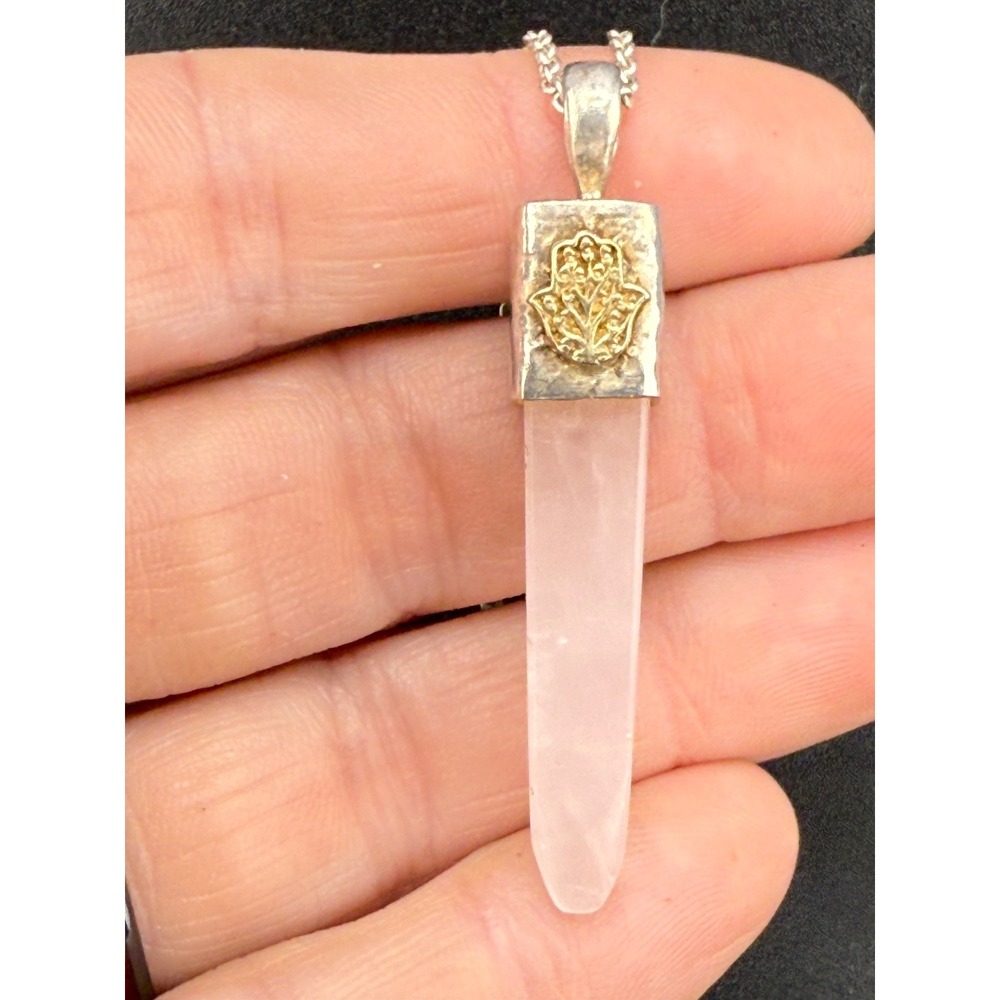 Vintage Stone Pendant Necklace Pink Silver Tone‎ Clasp Marked 925 Signed K&L 18"